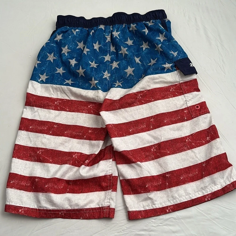 ZeroXposur American flag red white and blue lined swim trunks